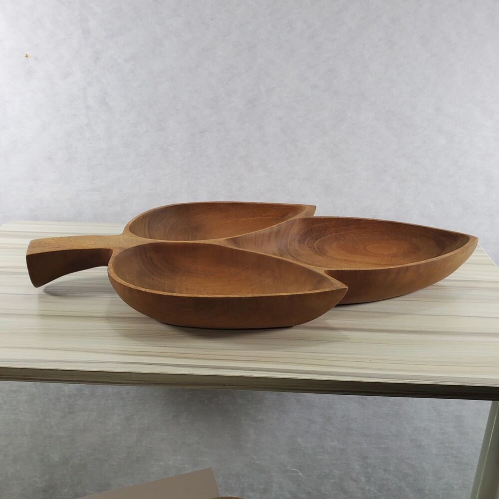 Vintage? Midcentury Wood Leaf Tray Centerpiece Serving Snack Tray Platter - Picture 9 of 9